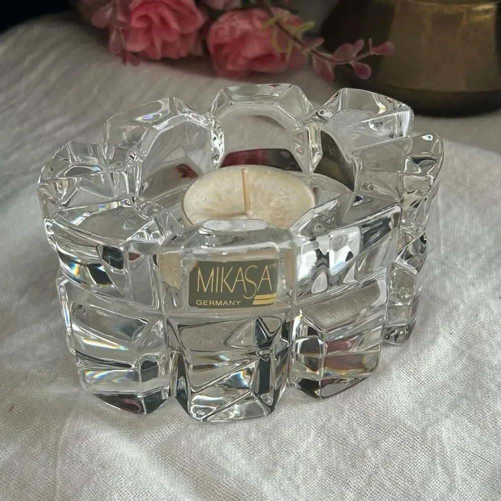Vintage Mikasa Reflections Germany Crystal Oval Votive Candle Holder